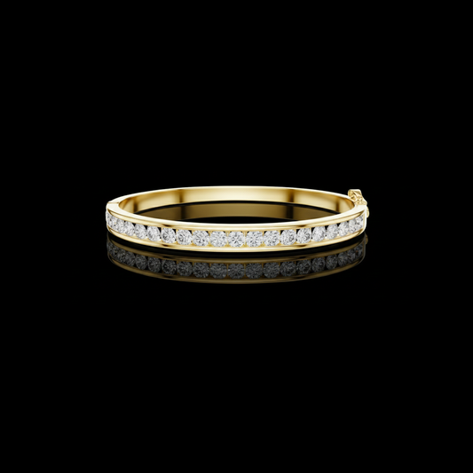 3.47 TCW Modern Gold Lab Grown Bangle Bracelet Featuring Channel Set Round Brilliant Diamonds