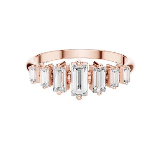 Baguette Cut Moissanite Diamond Bar Band Ring in Yellow Gold