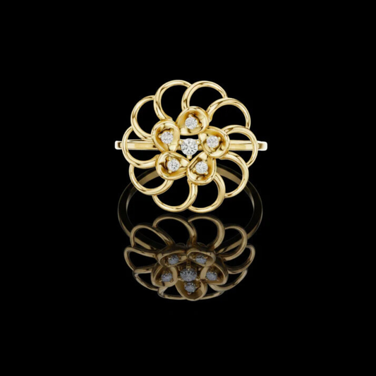 Floral Ring with Bezel Set Round Moissanite Diamonds For Women