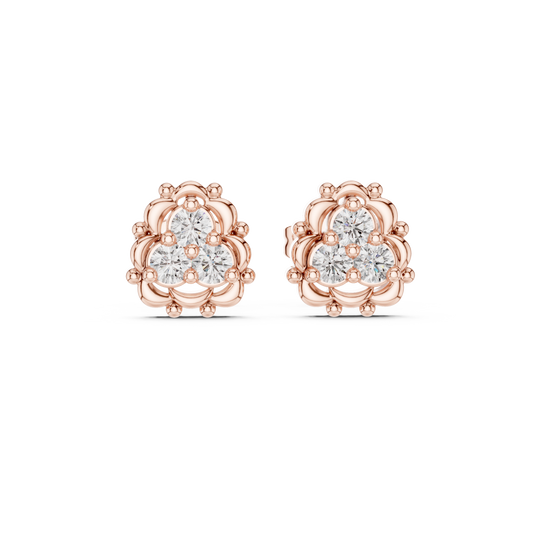Vintage Floral Round Moissanite Diamond Cluster Stud Earrings with Beaded Halo Design