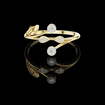 0.11 TCW Sparkling Floral Lab Grown Diamond Leaf Open Band Ring Delicate Botanical Jewelry