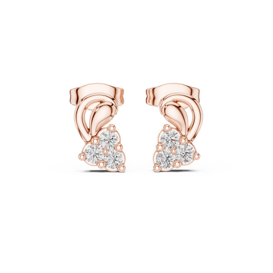 Exclusive Round Cut Lab Diamond Cluster Stud Earrings with Sculpted Curved Design