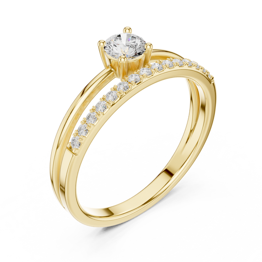 Round Cut Moissanite Diamond Solitaire with Pave Dual Band Ring