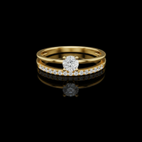 Round Cut Lab Grown Diamond Solitaire with Pave Dual Band Ring