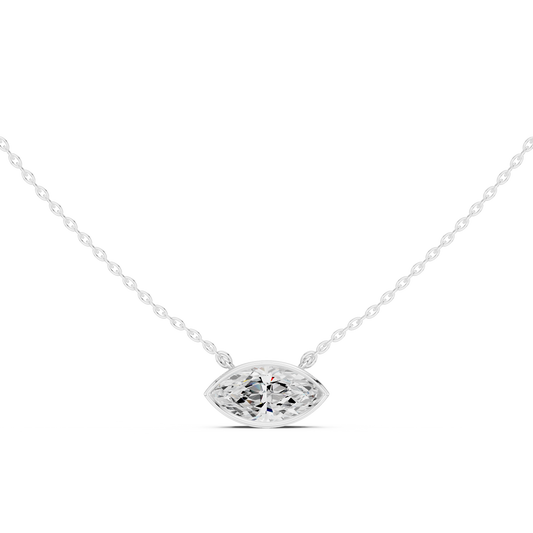 Horizontal Marquise Cut Solitaire Pendant with Center Moissanite