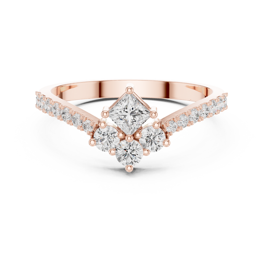 Princess & Round Cut Moissanite Diamond Chevron Band