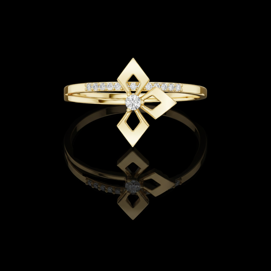 0.02 CT Radiant Petal Moissanite Diamond Ring with Intricate Geometric Flower Design