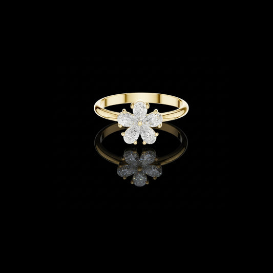 0.46 TCW Aurora Bloom Moissanite Diamond Flower Ring in Gold with Five Petal Brilliance Cluster For Girl