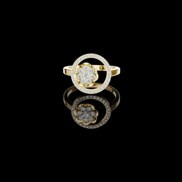 0.34 TCW Artistic Round Moissanite Diamond Floral Cluster Ring with Circular Pave Halo Design