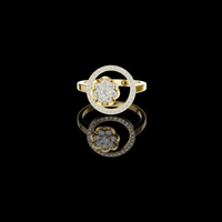 Round Floral Cluster with Pave Circle Halo Lab Grown Ring