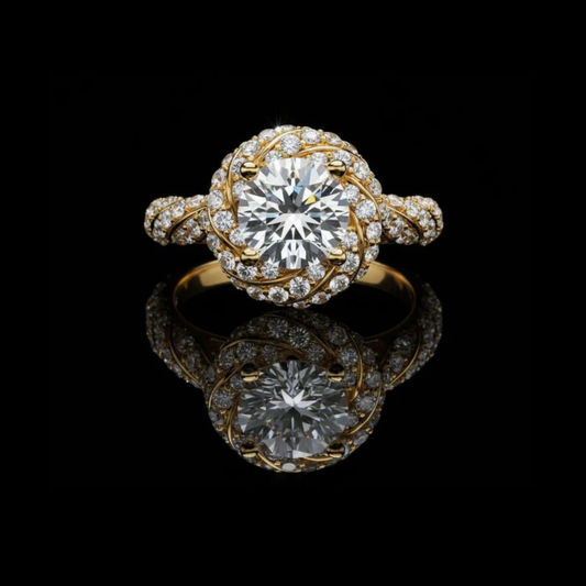 Round Halo Lab Grown Diamond Art Deco Twist Ring