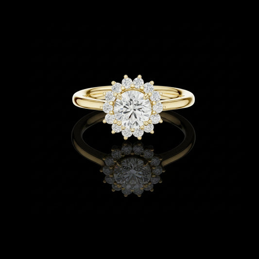 0.69 CT Stunning Round Cut Moissanite Diamond Floral Halo Ring in Lustrous Gold For Her