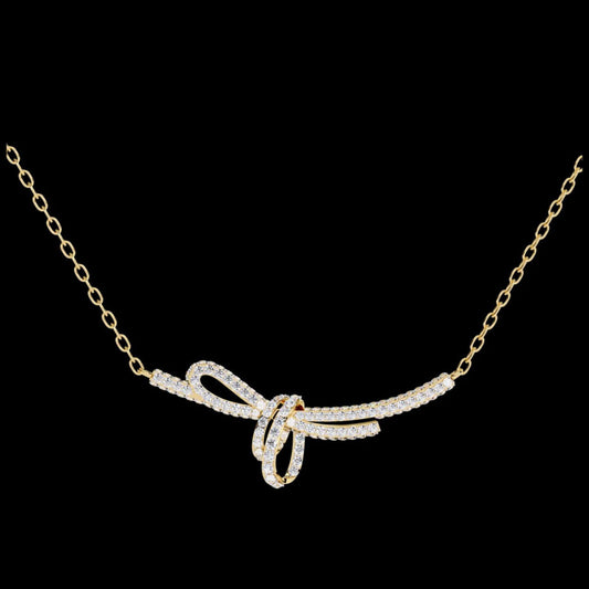 0.90 TCW Exquisite Lab Grown Diamond Knot Necklace with Pave Accents Delicate Bow Inspired Pendant on Dainty Chain