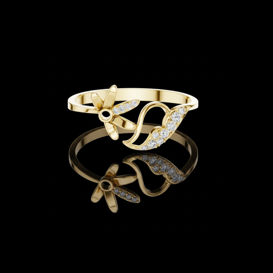 Floral Vine Moissanite Diamond Open Ring with Pave Leaf Accent
