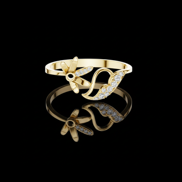 0.087 TCW Radiant Petal & Leaf Lab Grown Diamond Gold Ring Elegant Accent Botanical Jewelry