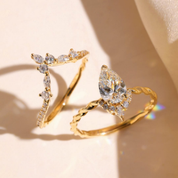1.00 CT Classic Pear Cut Moissanite Diamond with Curved Enhancer Bridal Ring Set Elegant Engagement Jewelry