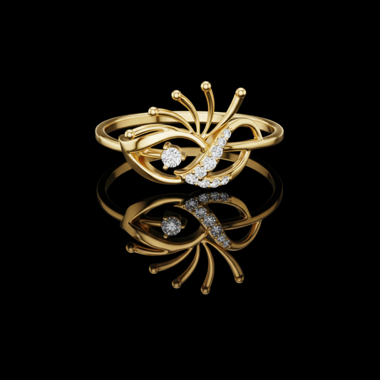 0.061 TCW Lumin Eyelet Ring with Flowing Artistic Filigree and Sparkling Moissanite Diamond