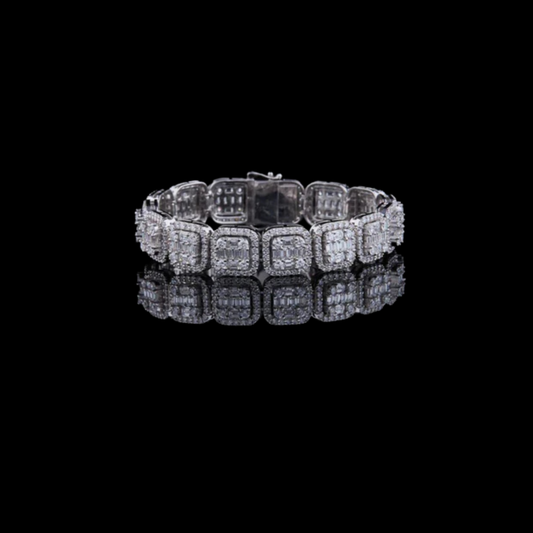 13.65 TCW Luxurious Lab Grown Bracelet Featuring Square Links with Baguette and Round Diamonds