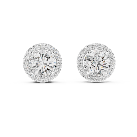 Round Cut Moissanite Diamond Floating Halo Stud Earring