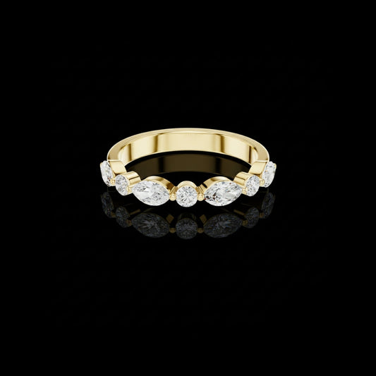 Marquise & Round Cut Lab Grown Diamond Curved Wedding Band