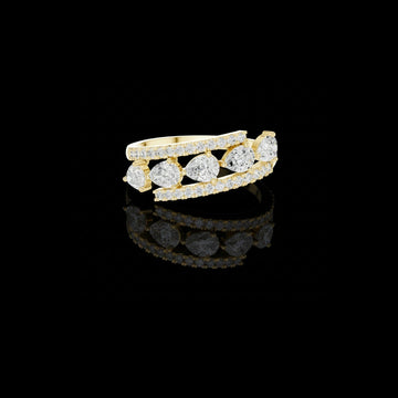 0.84 TCW Horizon Moissanite Diamond Band with Floating Pear & Round Stone Stations and Pave Rails
