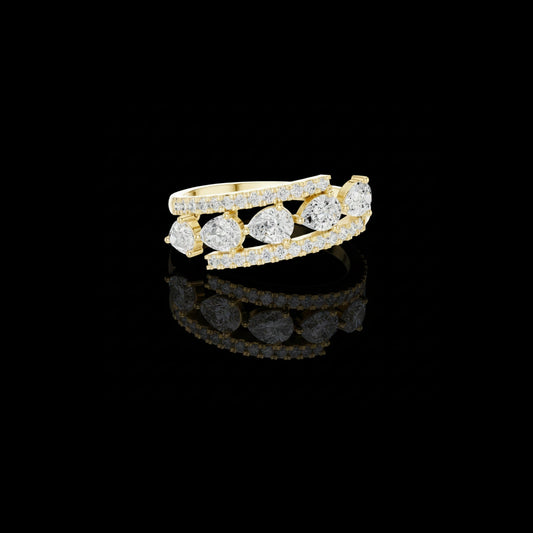 0.84 TCW Horizon Lab Diamond Band with Floating Pear & Round Stone Stations and Pave Rails