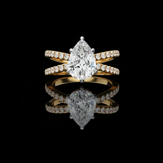 Pear Cut Double Band Lab Grown Diamond Promise Ring For Women