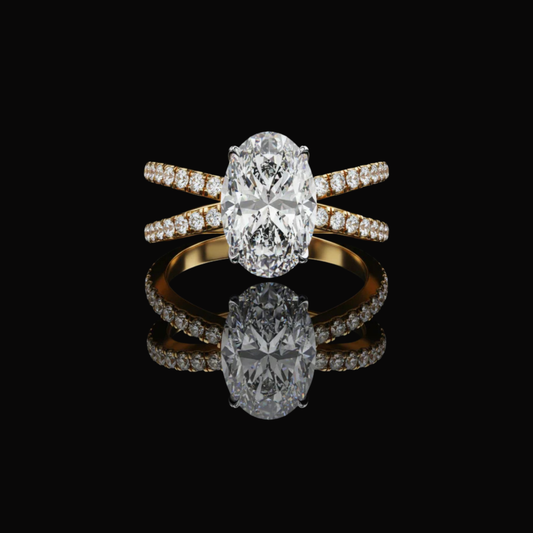 Oval Cut Split Shank Wedding Ring With Lab Grown Double Pave Bands