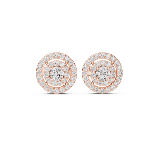 Round Moissanite Diamond Double Halo Cluster Post Earring