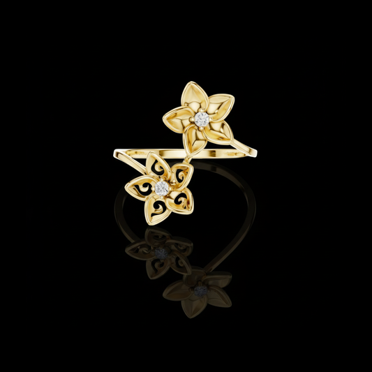 Open Floral Wrap Ring with Round Moissanite Diamond Accents