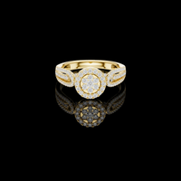 Round Cut Lab Grown Diamond Halo Ring with Pave Band