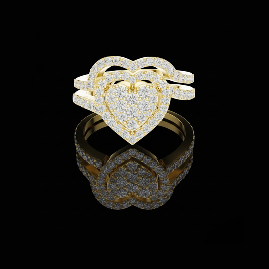 0.94 TCW Beautiful Double Layer Heart Lab Grown Diamond Ring Multi Row Pave Halo Design For Women