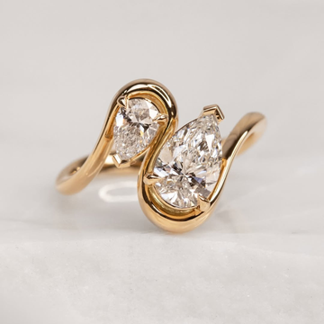 1.70 TCW Beautiful Toi et Moi Ring Featuring Pear Cut Moissanite Diamonds in Sculpted Gold Setting Fine Jewelry