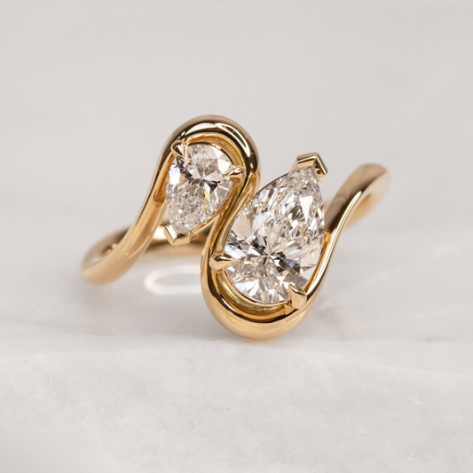 Pear Cut Lab Grown Diamond Toi et Moi Bypass Ring