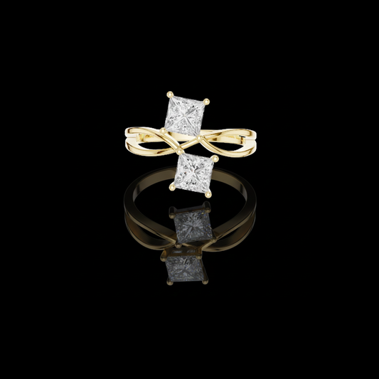 1.28 TCW Unique Intertwined Band Ring with Dual Princess Cut Moissanite Diamonds Modern Open Design