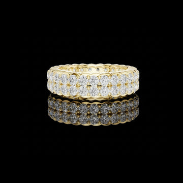 2.46 TCW Crystal-Clear Double Row Gold Eternity Band Featuring Round Cut Moissanite Diamonds