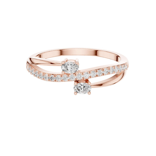Dual Oval Lab Diamond Crisscross Pave Bypass Ring