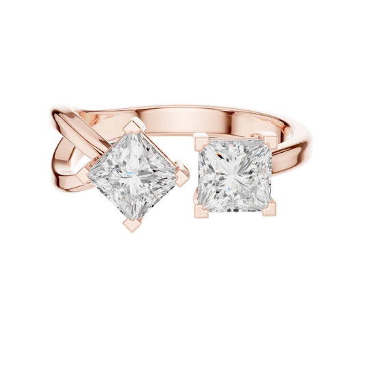 Princess Cut Toi Et Moi Twisted Band Moissanite Diamond Ring