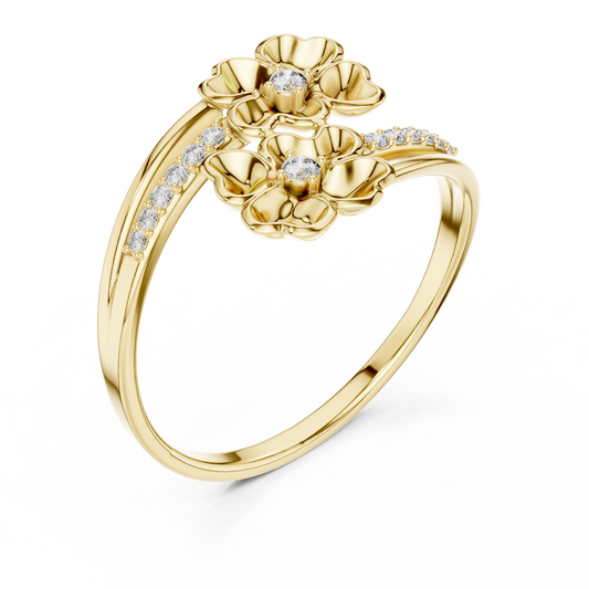 Dual Flower Bypass Split Pave Shank Moissanite Ring