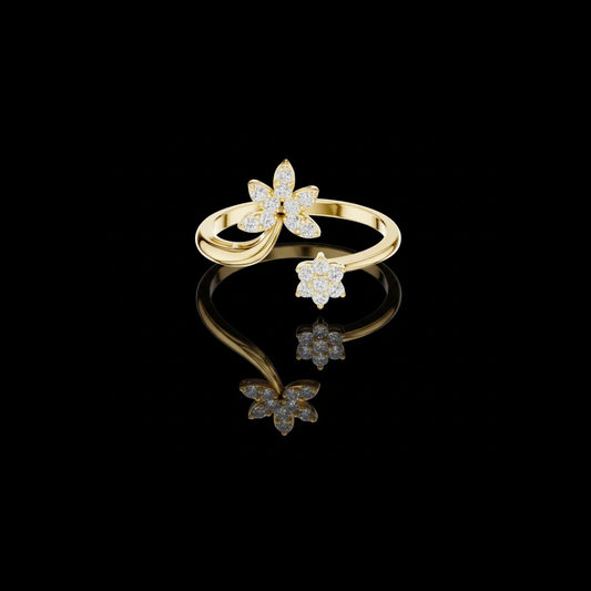 0.20 TCW Iconic Floral Moissanite Diamond Open Ring with Dual Flower Cluster Design