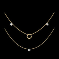 Layered Open Circle & Bezel Moissanite Diamond Double Necklace