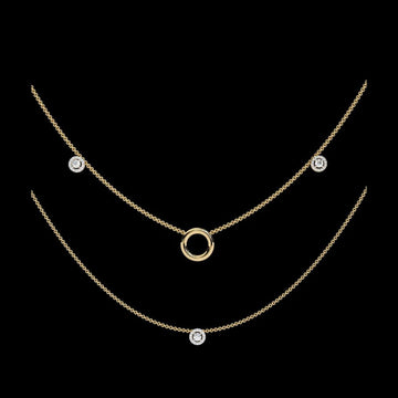Layered Open Circle & Bezel Moissanite Diamond Double Necklace