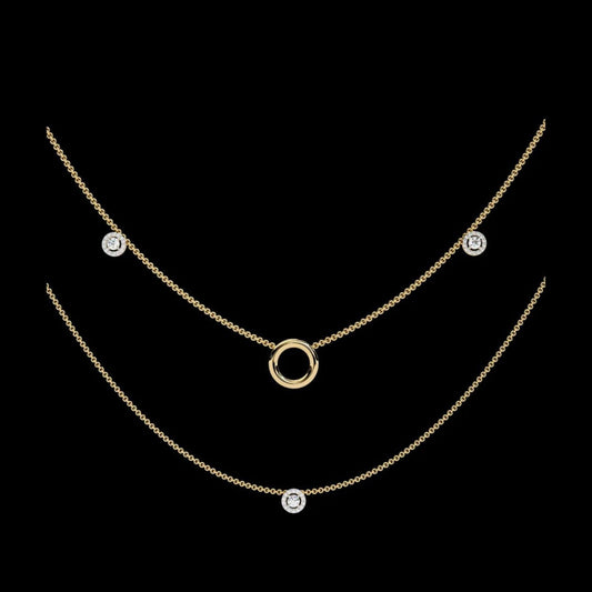 Layered Open Circle Bezel Lab Grown Diamond Double Necklace