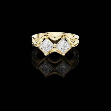 0.93 TCW Elegant Lab Grown Ring Featuring Dual Princess Diamonds in a Sculpted Interlocking Wave Setting