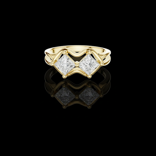 0.93 TCW Elegant Lab Grown Ring Featuring Dual Princess Diamonds in a Sculpted Interlocking Wave Setting