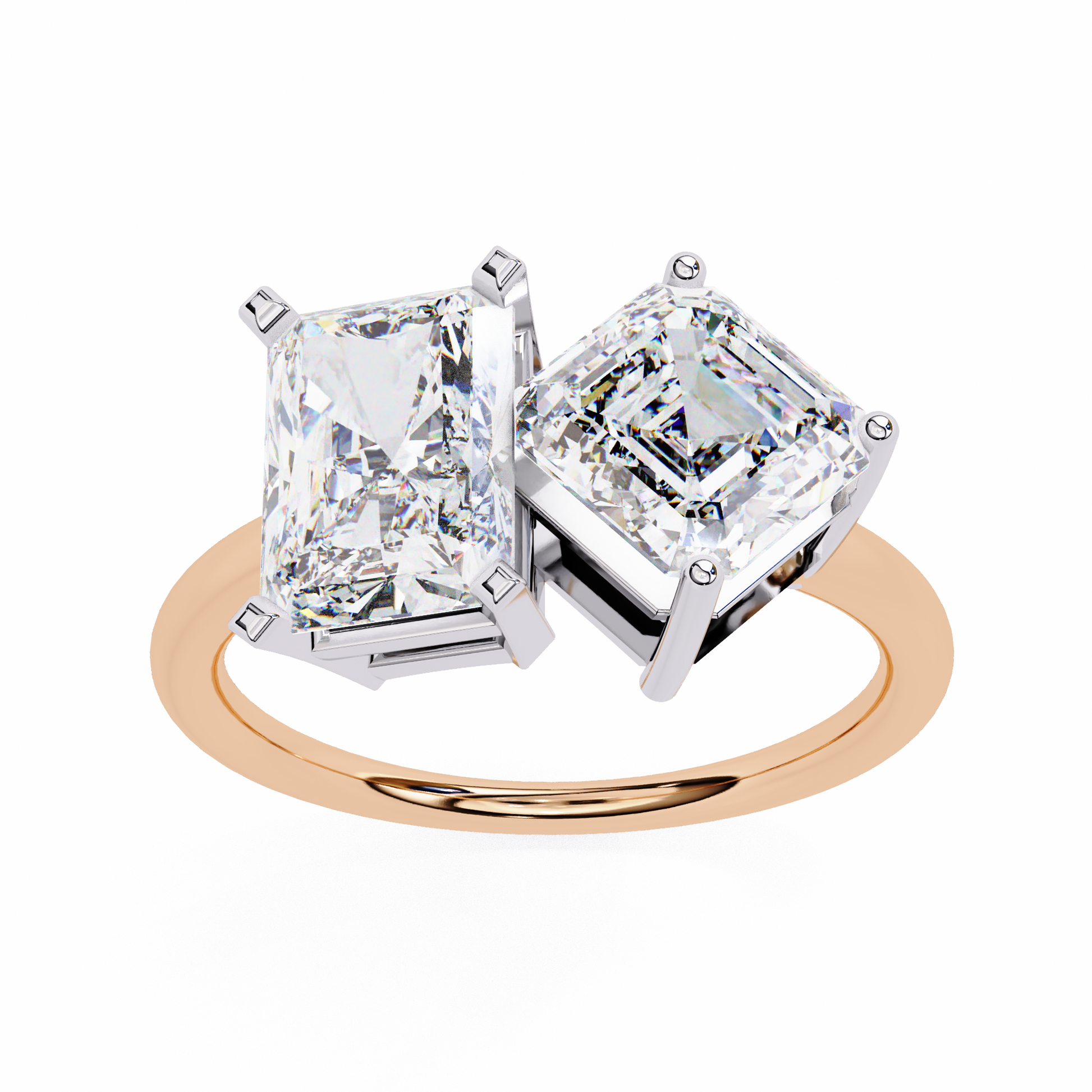 Rose gold ring with two large square-cut diamonds