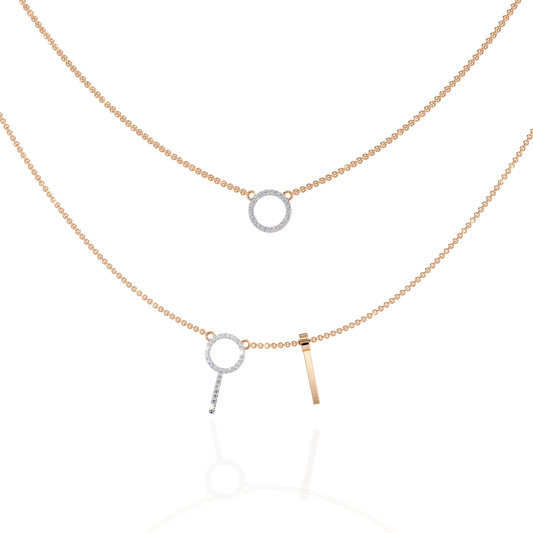 Layered Open Circle & Bar Pendant Moissanite Double Necklace