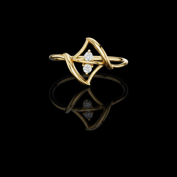 0.04 TCW Artistic Geometric Ring Featuring Curved Lines and Twin Moissanite Diamond