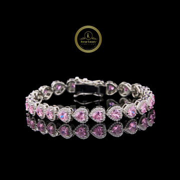 Pink Heart Cut Lab Grown Diamond Halo Tennis Bracelet