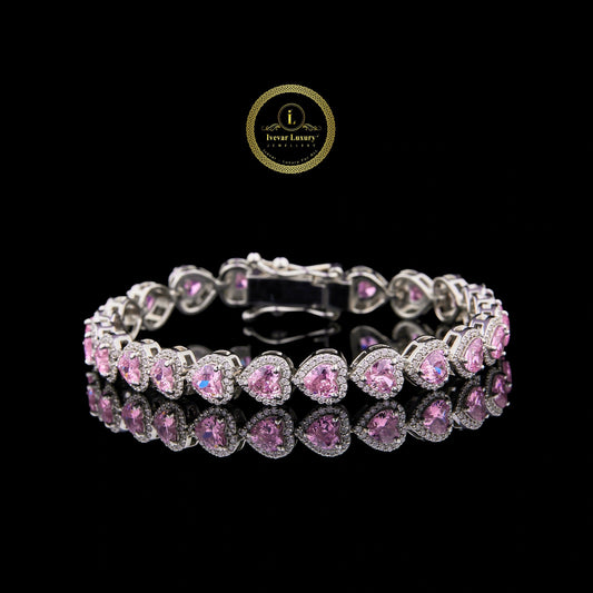 Pink Heart Cut Lab Grown Diamond Halo Tennis Bracelet